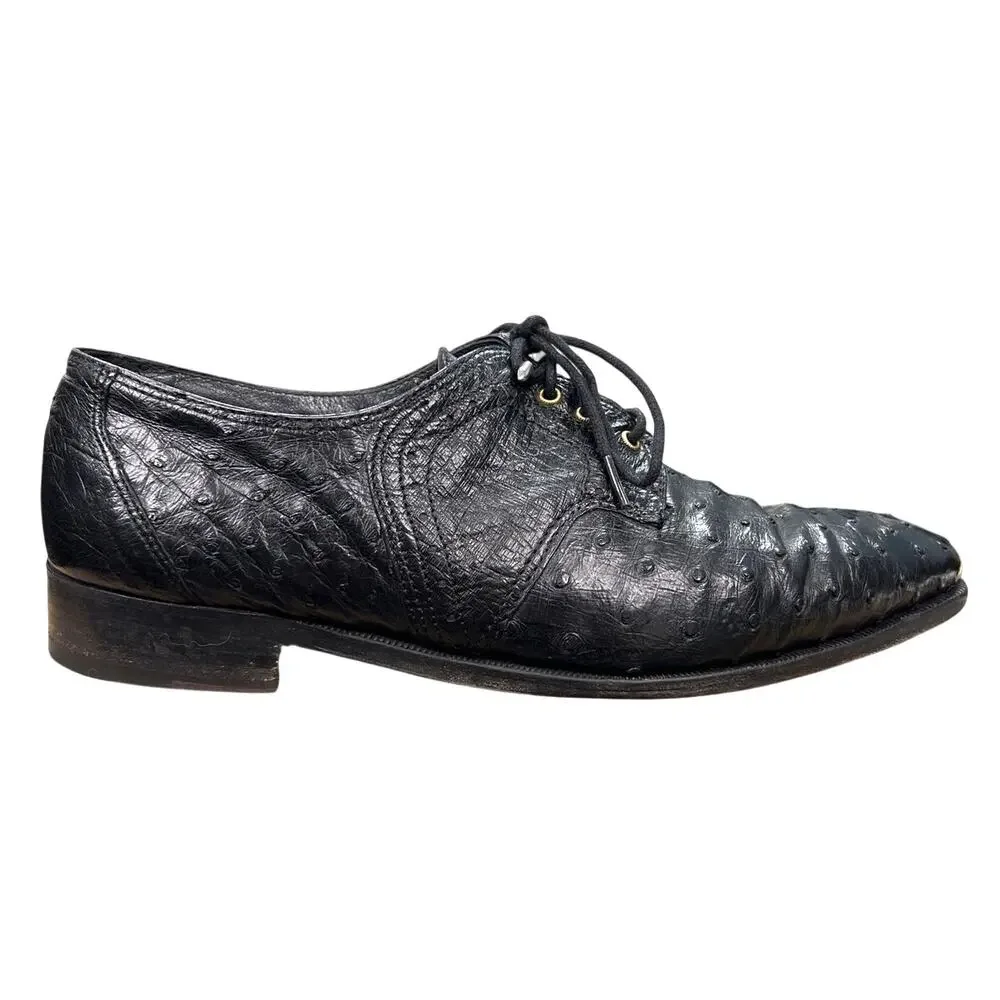 Vintage David Eden Men’s Black Full Quill Ostrich Derby’s Size 9.5 D